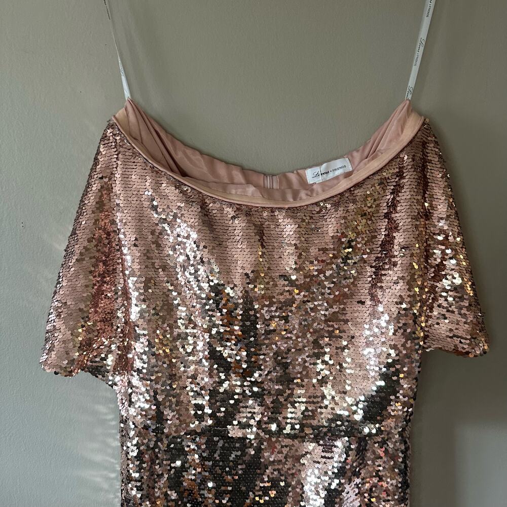 Lovers + Friends Knoll Mini Dress Rose Pink Sequins Strapless Bodycon Size S NWT - Picture 3 of 10